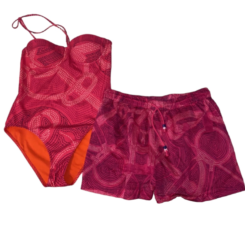 Hermes one piece bathing suit and swim shorts